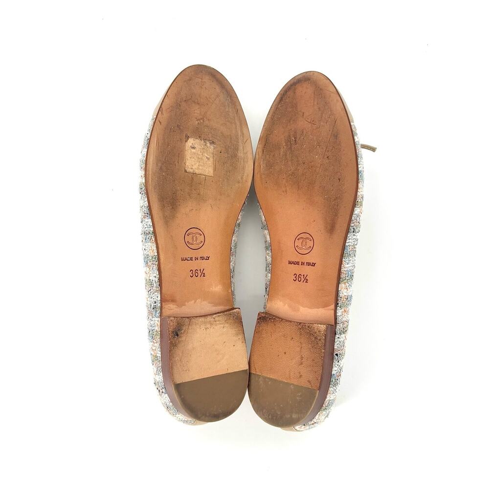 Chanel Tweed Cap Toe Bow CC Logo Ballerina Flats 36.5 - Picture 6 of 8
